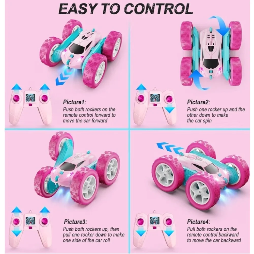 RC Cars Remote Control Car for Girls, 2.4 GHZ Double Sided RC Stunt Car Pink